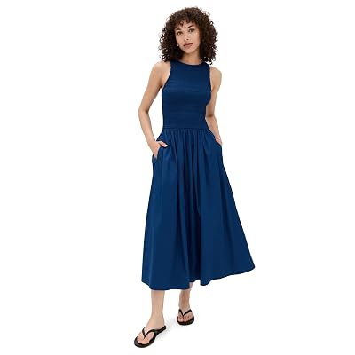Madewell Womens The Melody Scoopback Smocked Midi Dress Bl