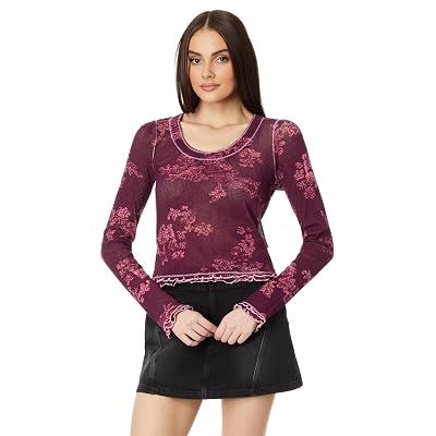 Free People Garner Tee Long Sleeve Berry Combo LG