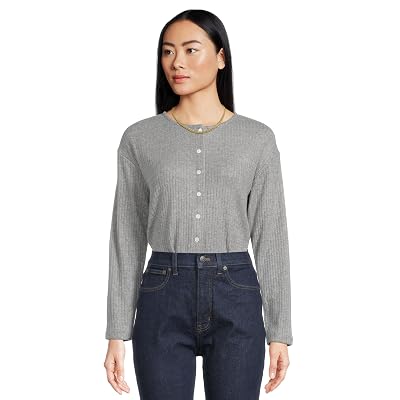 Madewell Womens Crew Neck Cardigan Cozy Rib Heather Grey